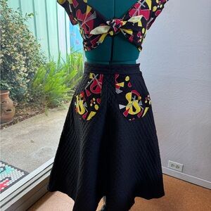 Vintage Skirt Set - Quilted Skirt with Colorful Pockets and Top S